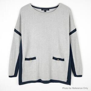 Tommy Hilfiger Sweater Gray Navy XS Women’s Long Sleeve Pocket Knit Pullover